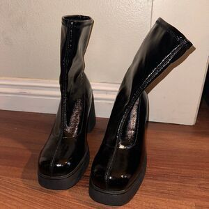 comfy y2k Glam goth women's Black Booties punk/biker/techno